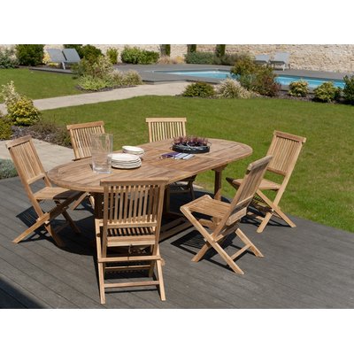 Salon de jardin table d'extérieur extensible ovale 180x100cm 4 chaises pliantes en bois de teck SUMMER PIER IMPORT