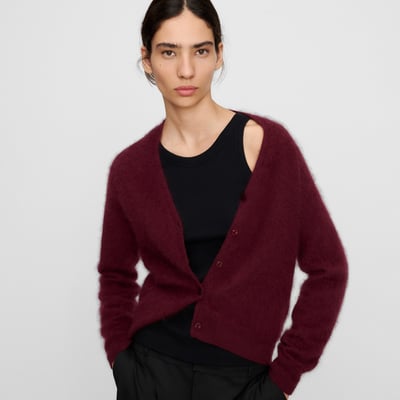Cardigan brossé en laine mérinos à col V ADOLFO DOMINGUEZ