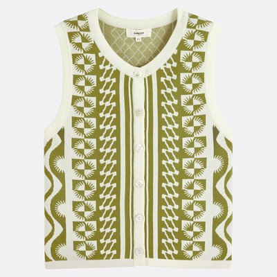 Chaleco Cárdigan, cuello redondo, estampado GABLESI SUNCOO