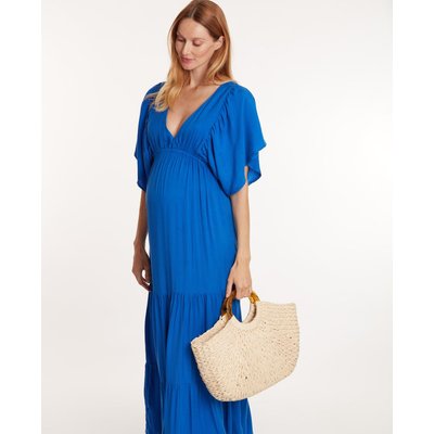 Robe longue de maternité Claudette bleu électrique CACHE COEUR