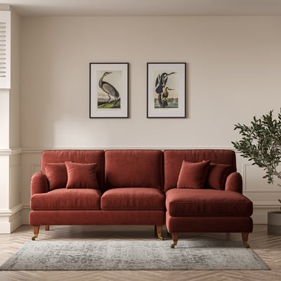 Emeline Velvet Corner Chaise Sofa with Castor Legs (Right Facing) ÉDITÉ
