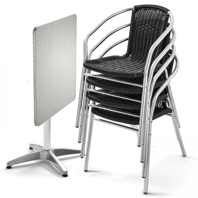 Table de terrasse rabattable carrée et 4 fauteuils aluminium et résine, BRIXTON OVIALA