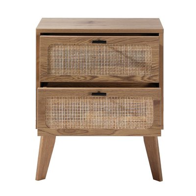 Chevet 2 Tiroirs décor bois avec Façades en Rotin L45 cm - ALIA CALICOSY