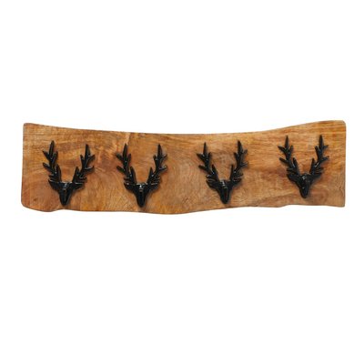 Portemanteau mural 4 accroches bois de manguier 50x4.5x14.5cm WADIGA