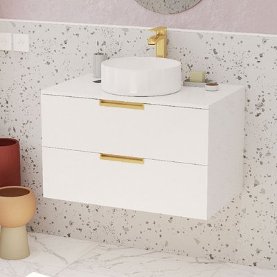 Pack meuble de salle de bains avec poignées or et vasque ronde HOME MAISON