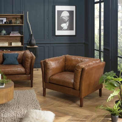 Fauteuil de salon cuir brun PRESTON PIER IMPORT