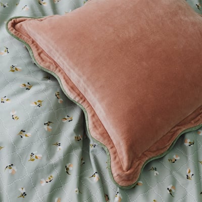 Housse de coussin en velours vert, FESTON DESFORGES
