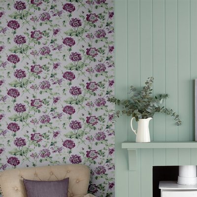 Papier peint Fleurs Hepworth Grape LAURA ASHLEY
