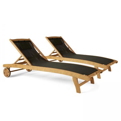 Bains de soleil en bois et textilène, Lot de 2 AUBAGNE OVIALA