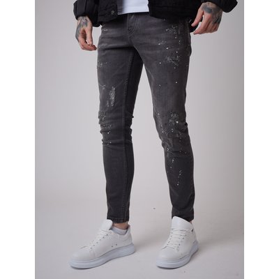 Jean Slim Effet Usé Et Tacheté Gris Foncé PROJECT X