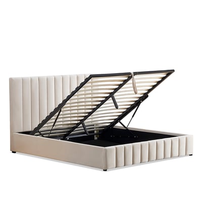 Lit Coffre Velours Beige TROCADÉRO BELLECOUR