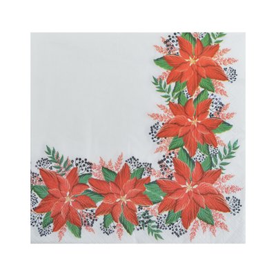 Lot de 20 serviettes en papier Bordure de poinsettias DOUCEUR D'INTÉRIEUR