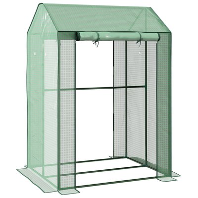 Serre de jardin 0,8 m² - 2 espaces, 2 portes enroulables - acier PE vert OUTSUNNY