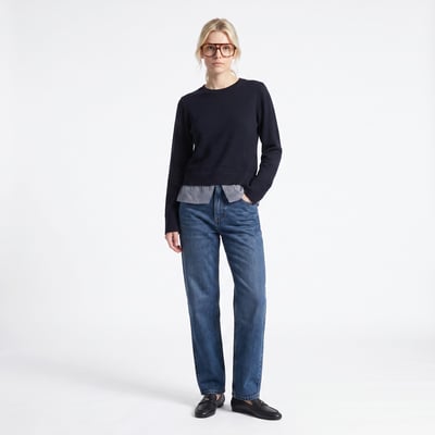 Pull femme marine ajusté col rond FLOURA ARTLOVE