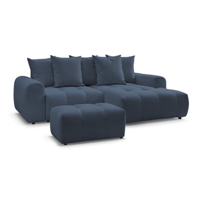 Canapé d'angle convertible 3 places en tissu chiné avec pouf, ROXELANE BOBOCHIC