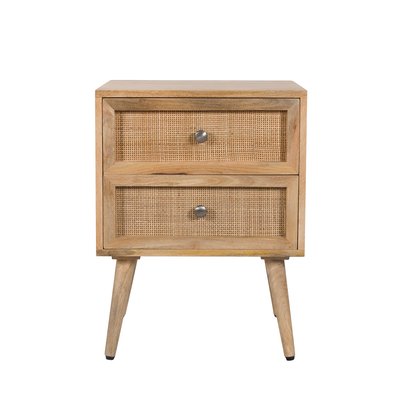 Table de chevet 2 tiroirs en cannage et de manguier - CODY RENDEZ-VOUS DÉCO