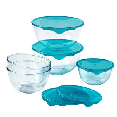 Lot de 5 saladiers en verre avec couvercle - 2 x 2L, 2 x 1L et 1 x 0,5L PYREX