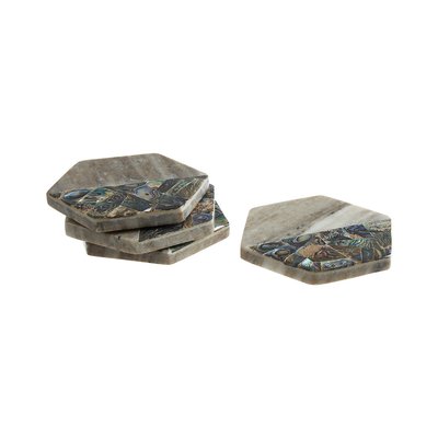 Set of 4 Hexagonal Marble & Paua Shell Coasters SO'HOME