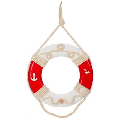 Décoration murale bouée en bois rouge et blanc 30cm WADIGA