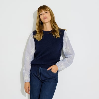 Pull bi-matière brodé GRAIN DE MALICE