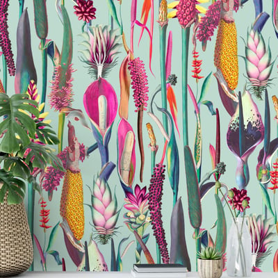 Papier peint botanique et moderne avec plantes et fleurs - 425x260 cm (l x h) LA TOUCHE ORIGINALE