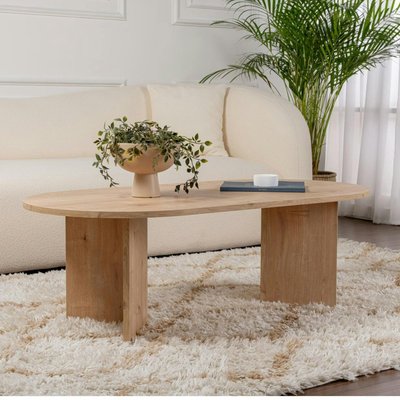 Table basse ovale effet chêne clair - pieds en V MARFA PIER IMPORT