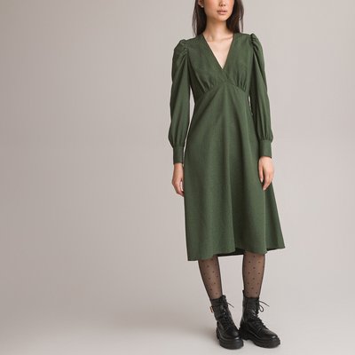 Robe col V manches longues, tissu jacquard LA REDOUTE COLLECTIONS