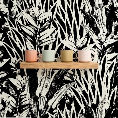 Papier peint avec feuilles extotiques noires et élégantes - 425x260 cm (l x h) LA TOUCHE ORIGINALE