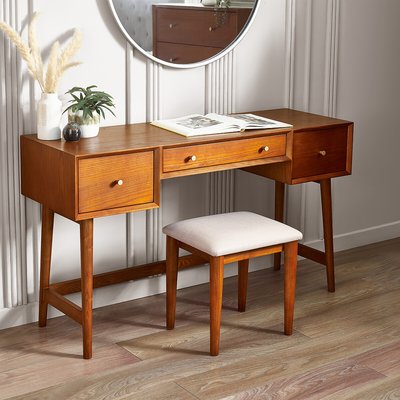 Elijah Retro Ash Wood  Retro Ash Wood Dressing Table And Stool Set SO'HOME