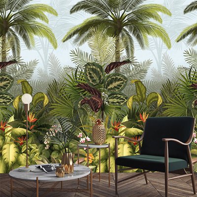 Papier peint decor tropical fleuri HEXOA