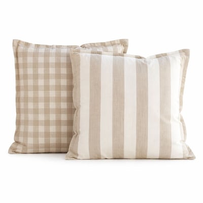Housse de coussin recto-verso 100% coton rayures et vichy LOURMARIN - QABANE HOME MAISON