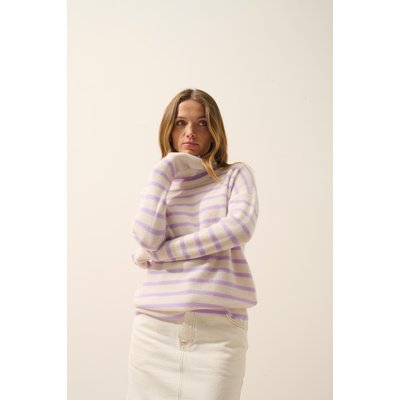 Pull Col Roulé Bi-Color Ivoire + Mauve Orélis JUST CASHMERE