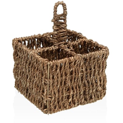 Range-couvert carré en jacinthe d'eau tressée 4 compartiments 15x15x11cm WADIGA