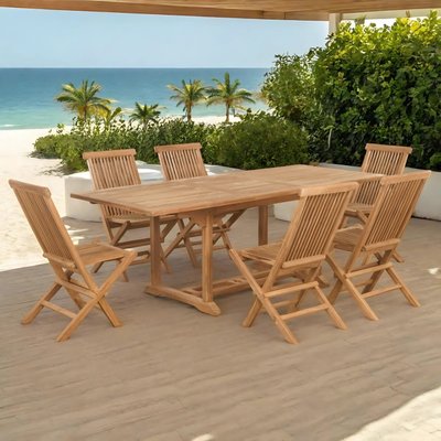 Ensemble table de jardin extensible et 6 chaises pliantes en teck massif WANDA COLLECTION