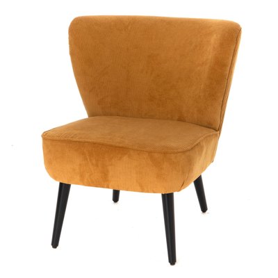 Fauteuil coquille côtelé bleu en velours et bois AMADEUS