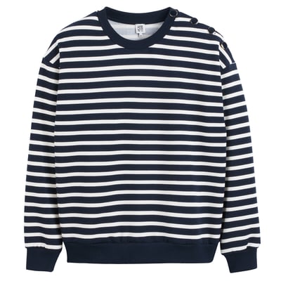Striped Sweatshirt with Crew Neck and Buttoned Shoulder Detail LA REDOUTE COLLECTIONS