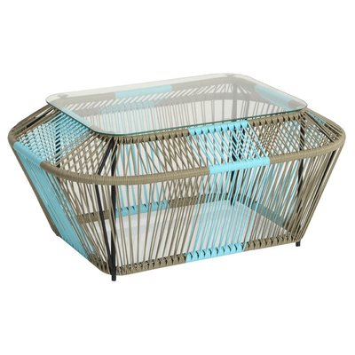 Table basse rectangulaire en métal et verre, turquoise et naturel 88x60x40cm PIER IMPORT
