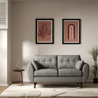 Ada Scandi Buttoned Soft Brushed 2 Seater Sofa with Dark Wood Legs SO'HOME