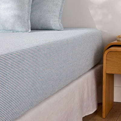 Drap-housse en lin lavé, bonnet 30 cm, à rayures, LIMONA LA REDOUTE INTERIEURS