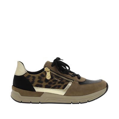Baskets running écrues à talon plat et à lacets et zip latéral grainées RIEKER