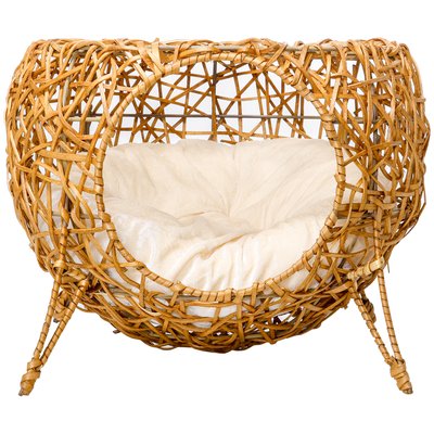 Panier chat lit chat style cosy rotin avec coussin beige PAWHUT