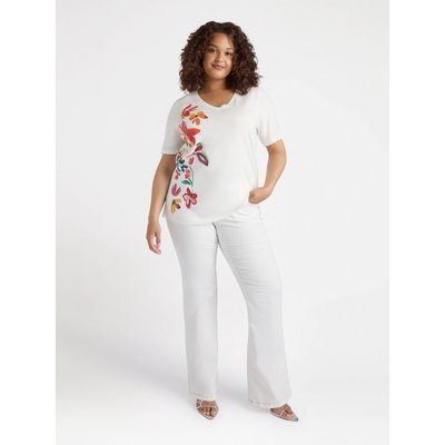 T-shirt en coton avec imprimé floral effet aquarelle sur le côté droit FIORELLA RUBINO