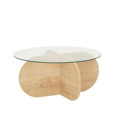 Table basse ronde Luminix en verre et bois TOILINUX