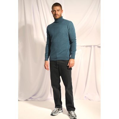 CONNOR pull col roulé vert canard chiné en cachemire JUST CASHMERE