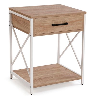 Table de chevet effet bois et métal blanc 48x40x60cm VERSA