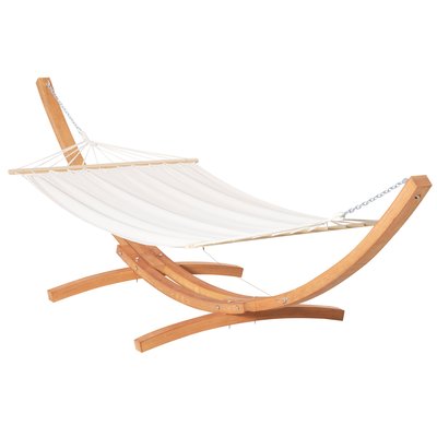 Hamac de jardin 1 place avec support en bois toile coton blanc OUTSUNNY