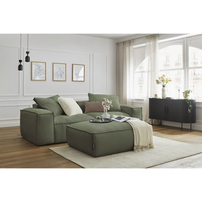 Canapé droit fixe 3 places en velours côtelé avec pouf, BOHEME BOBOCHIC