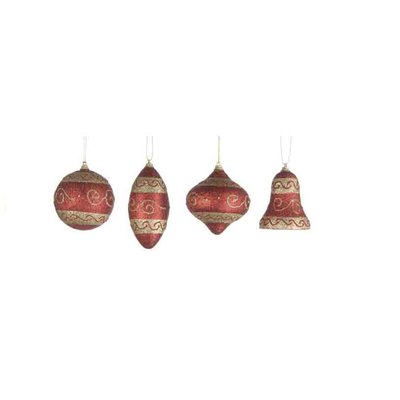 Lot de 4 boules de Noel Rouge Pailettes DOUCEUR D'INTÉRIEUR