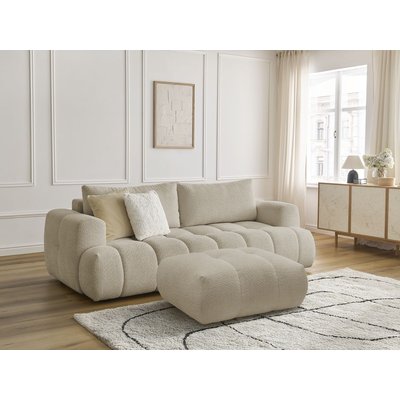 Canapé droit convertible 3 places en tissu bouclette avec pouf, FUJI BOBOCHIC