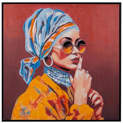 Tableau peinture sur toile portrait de femme 80x3.5x80cm WADIGA